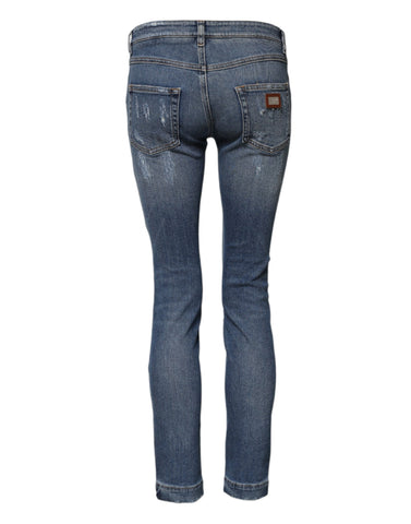 Blue PRETTY Tattered Skinny Denim Jeans