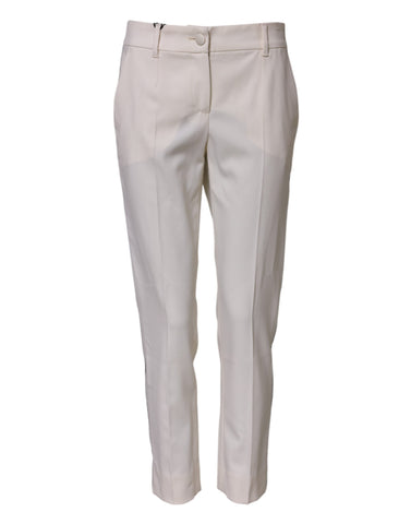 White Wool Mid Waist Tapered Trouser Pants