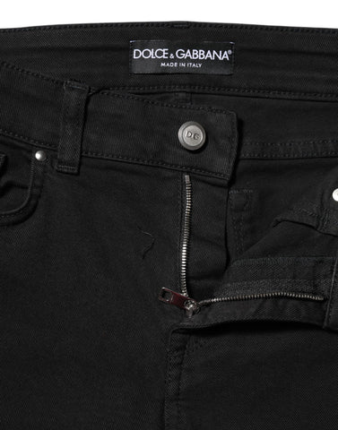 Black Cotton Logo Skinny MidWaist Denim Jeans