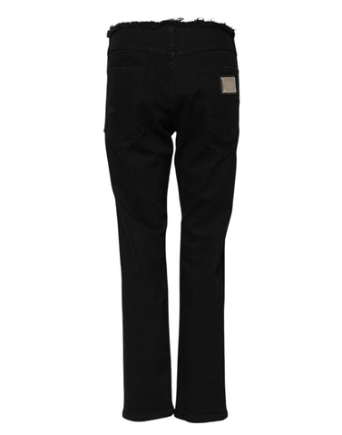Black Cotton Mid Waist Flared Denim Jeans