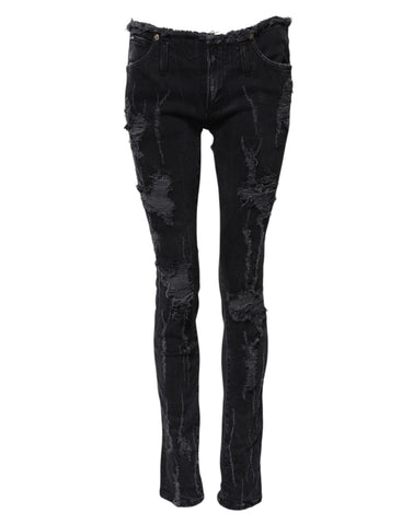 Black Cotton Tattered Skinny Denim Jeans
