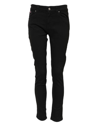 Black Cotton Skinny Mid Waist Denim Jeans
