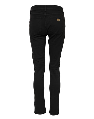 Black Cotton Logo Skinny Mid Waist Denim Jeans