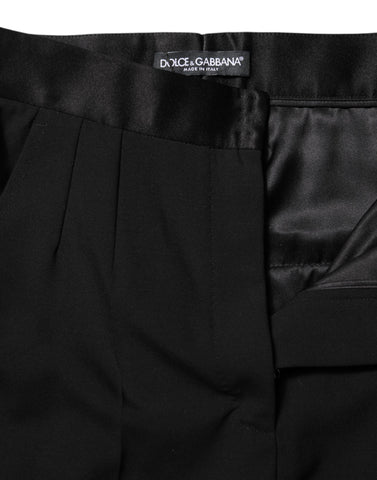 Black Wool Tapered High Waist Pants
