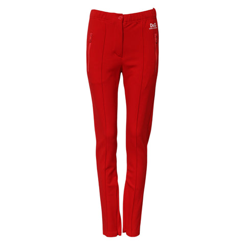 Red Mid Waist Slim Fit Pants