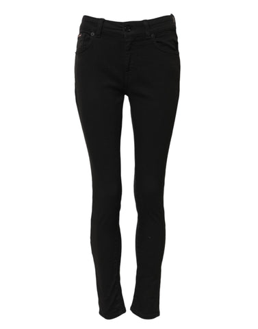 Black Cotton Skinny Mid Waist Denim Jeans
