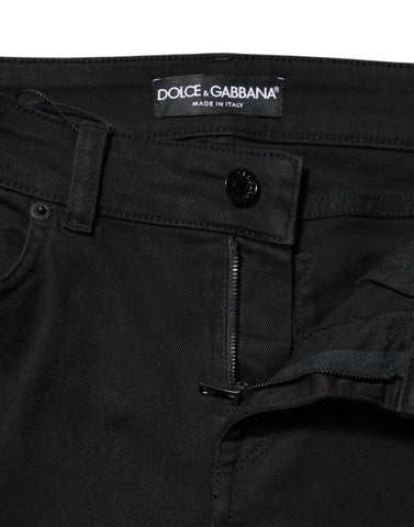 Black Cotton Skinny Mid Waist Denim Jeans