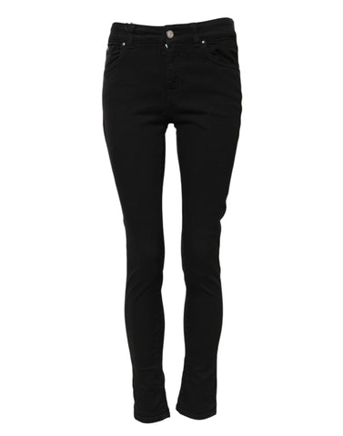 Black Cotton Skinny Mid Waist Denim Jeans