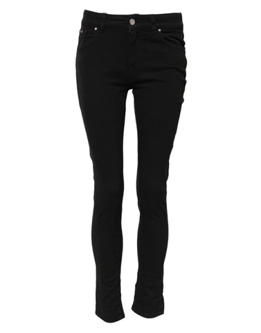 Black Cotton Skinny Mid Waist Denim Jeans