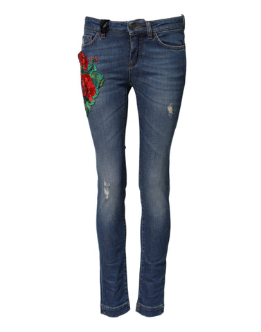 Blue Cotton Low Waist Skinny Denim Jeans