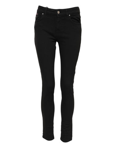 Black Cotton Logo Skinny Mid Waist Denim Jeans
