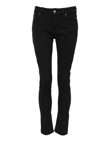 Black Cotton Logo Skinny Mid Waist Denim Jeans