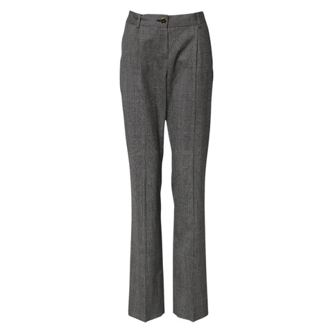 Gray Checkered High Waist Flared Pants