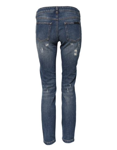 Blue Play Card Embroidery Skinny Denim Jeans