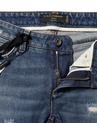 Blue Play Card Embroidery Skinny Denim Jeans