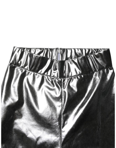 Metallic Silver Polyester Slim Fit Leggings Pants