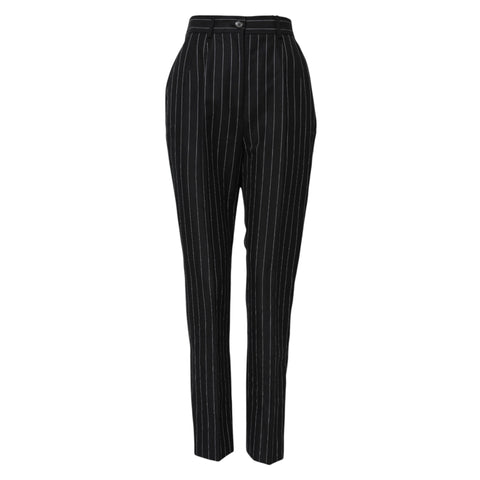 Black Stripes High Waist Tapered Pants