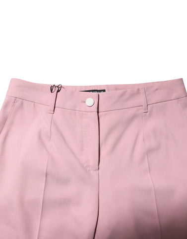 Pink Wool Mid Waist Tapered Pants