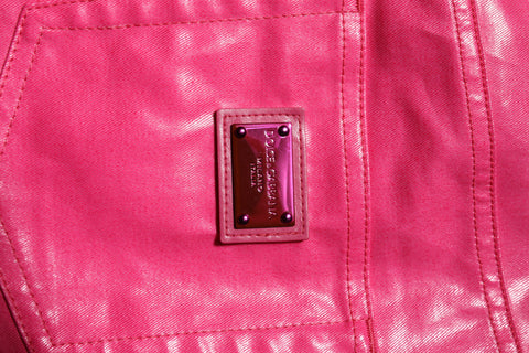 Różowe bawełniane obcisłe dżinsy z wysokim stanem