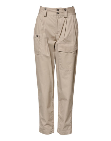 Beige Cotton High Waisted Pants