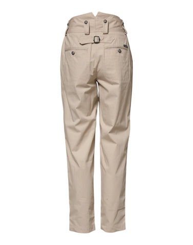 Beige Cotton High Waisted Pants