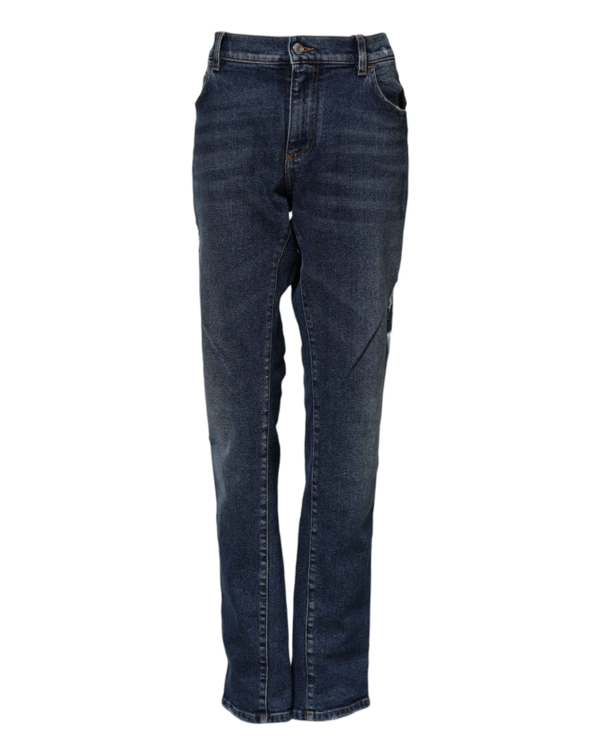 Blue Cotton Mid Waisted Straight Denim Jeans