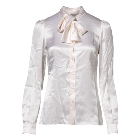 White Ascot Collar Long Sleeve Blouse Top