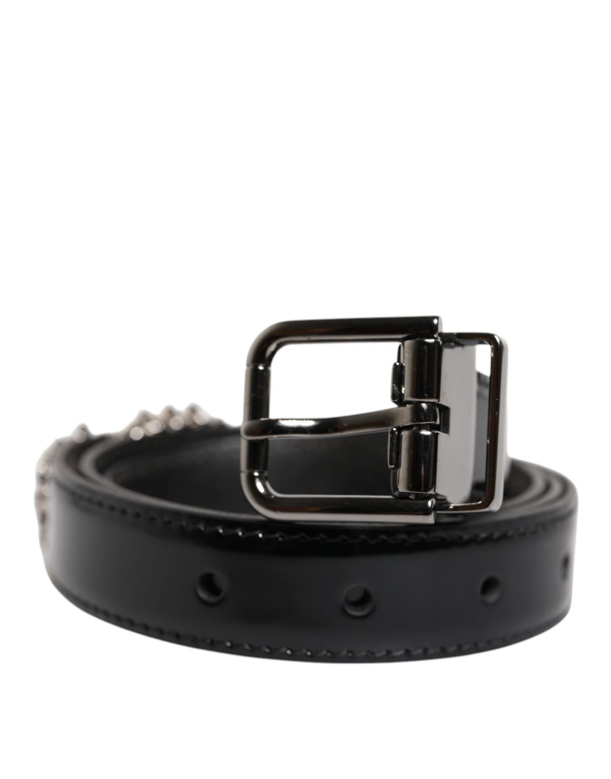 Black Embellished Metal Logo Buckle Belt