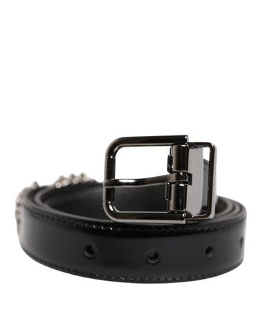 Black Embellished Metal Logo Buckle Belt