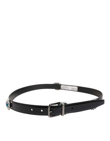 Black Embellished Metal Logo Buckle Belt