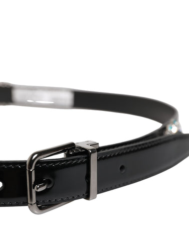 Black Embellished Metal Logo Buckle Belt