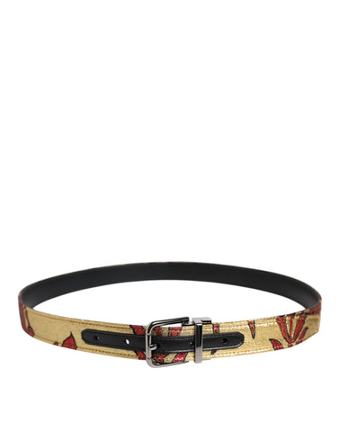 Gold Floral Jacquard Silver Metal Buckle Belt