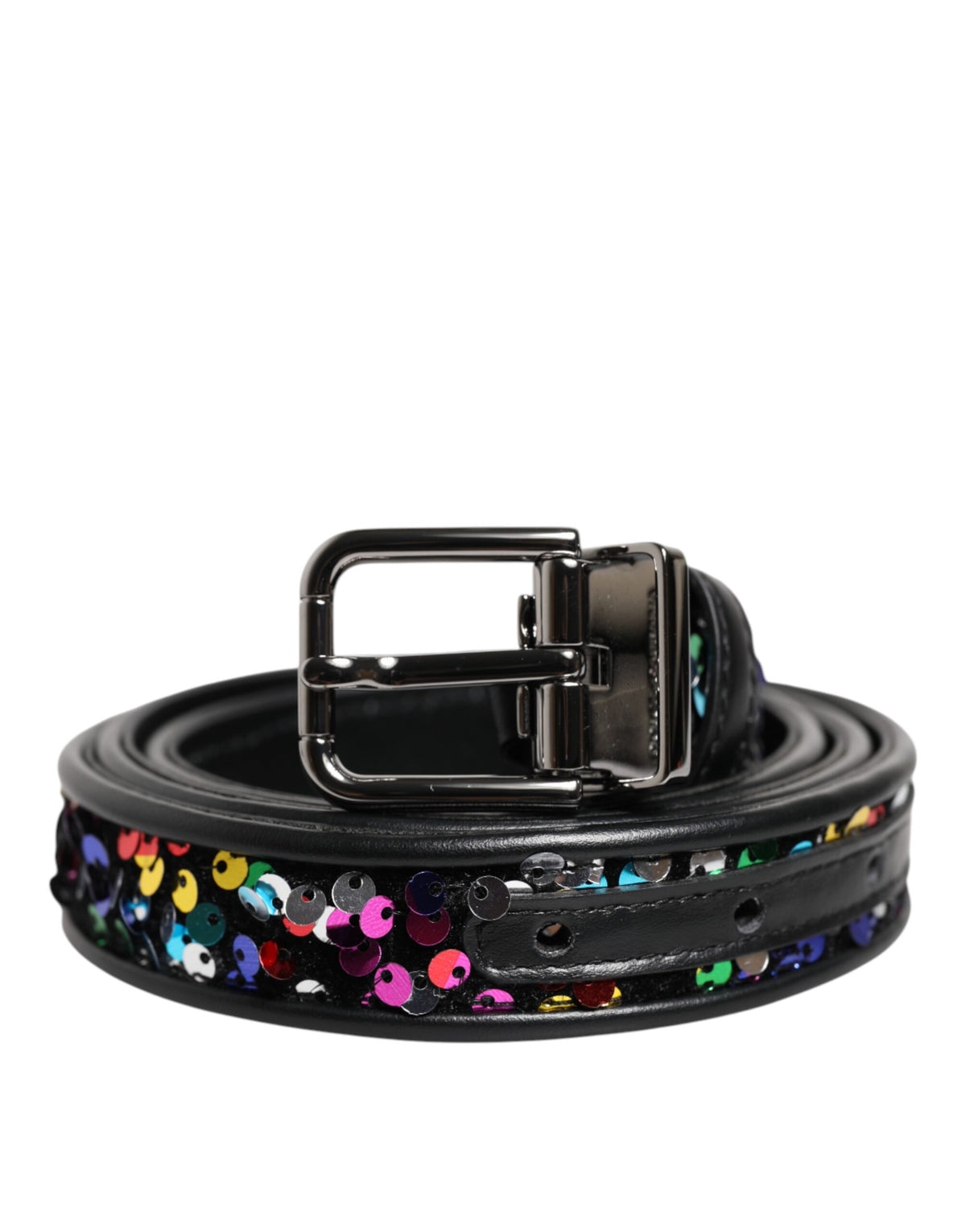 Black Sequin Embellished Metal Buckle Belt