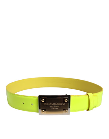 Yellow Green Classic Metal Logo Buckle Belt