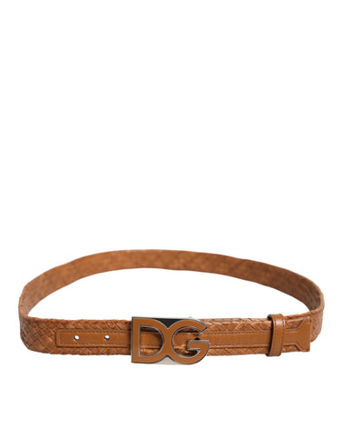 Brown Braided Metal DG Logo Buckle Belt