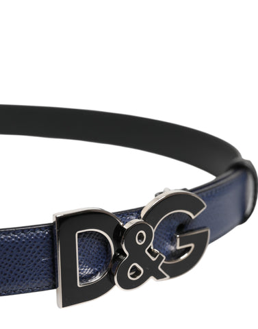 Blue Leather Classic Metal DG Logo Buckle Belt