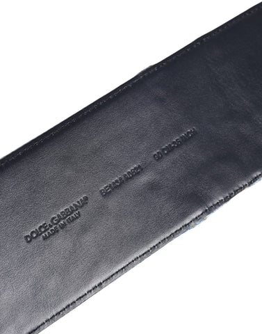 Two Tone Blue Denim Gold Metal Buckle Belt