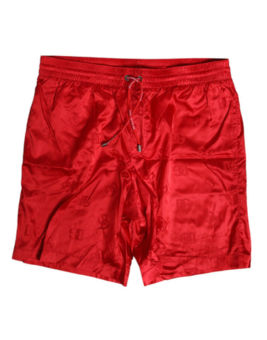 Red Nylon Drawstring Beachwear Shorts Swimwear