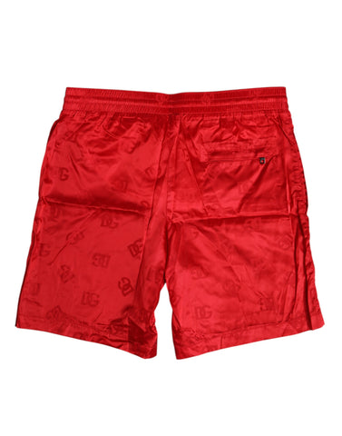 Red Nylon Drawstring Beachwear Shorts Swimwear