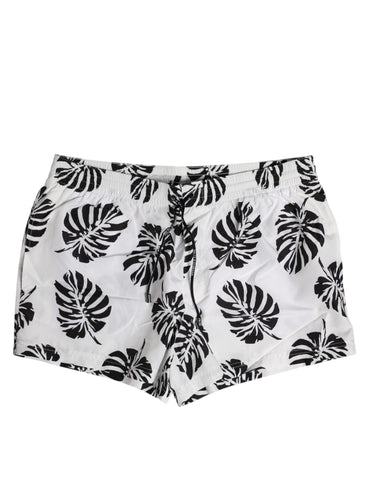 White Black Print Beachwear Shorts Swimwear