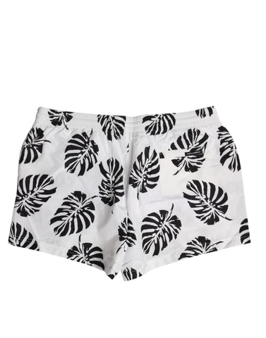 White Black Print Beachwear Shorts Swimwear