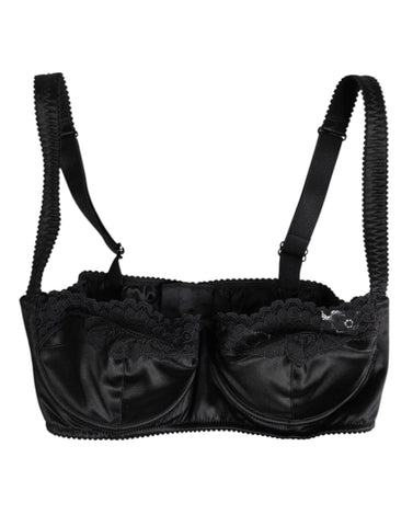 Black Silk Underwired Balconette Bra Underwear