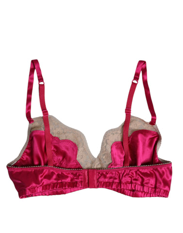 Magenta Floral Lace Silk Non Wire Bra Underwear