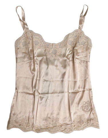 Beige Lace Silk Satin Tank Lingerie Underwear