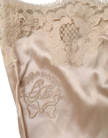 Beige Lace Silk Satin Tank Lingerie Underwear