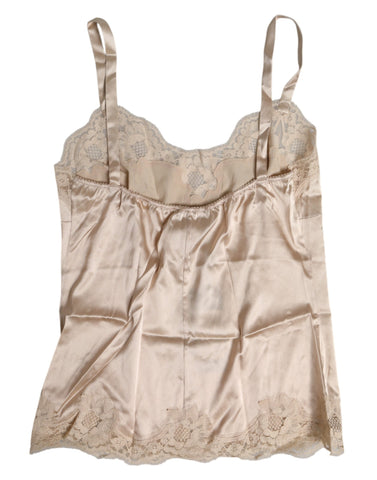 Beige Lace Silk Satin Tank Lingerie Underwear