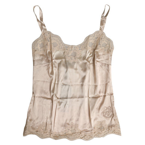 Beige Lace Silk Satin Tank Lingerie Underwear