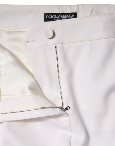 White Wool Mid Waist Tapered Pants