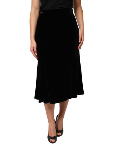 Black High Waist Fit Flared Midi Skirt