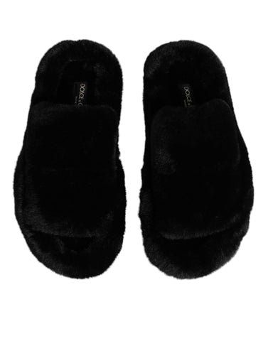 Black Polyester Velvet Slides Slipper Shoes